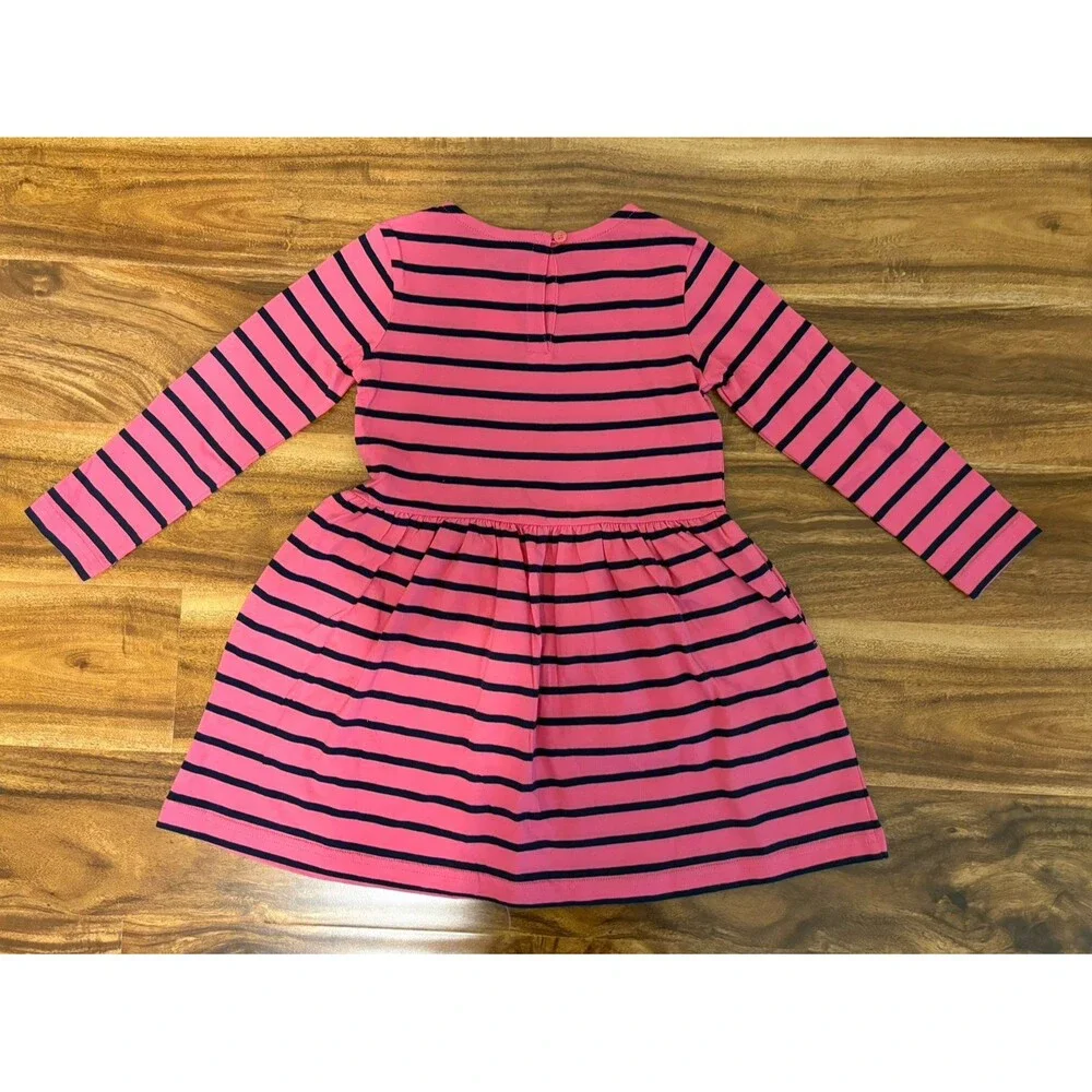 NWT Primary Long Sleeve Perfect Pocket Dress, Gumball with Navy Stripes, Size 3T